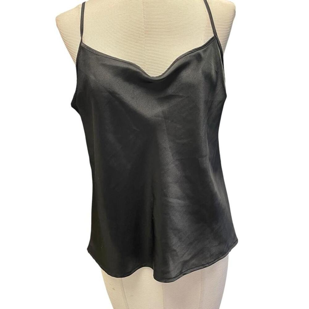 Black polyester satin slip top